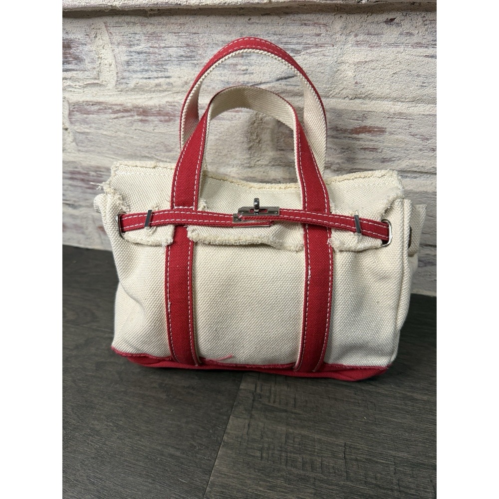 Boatkin Sunwin Madaket Small Classic Tote Turn Lock in Canvas & Red Bag